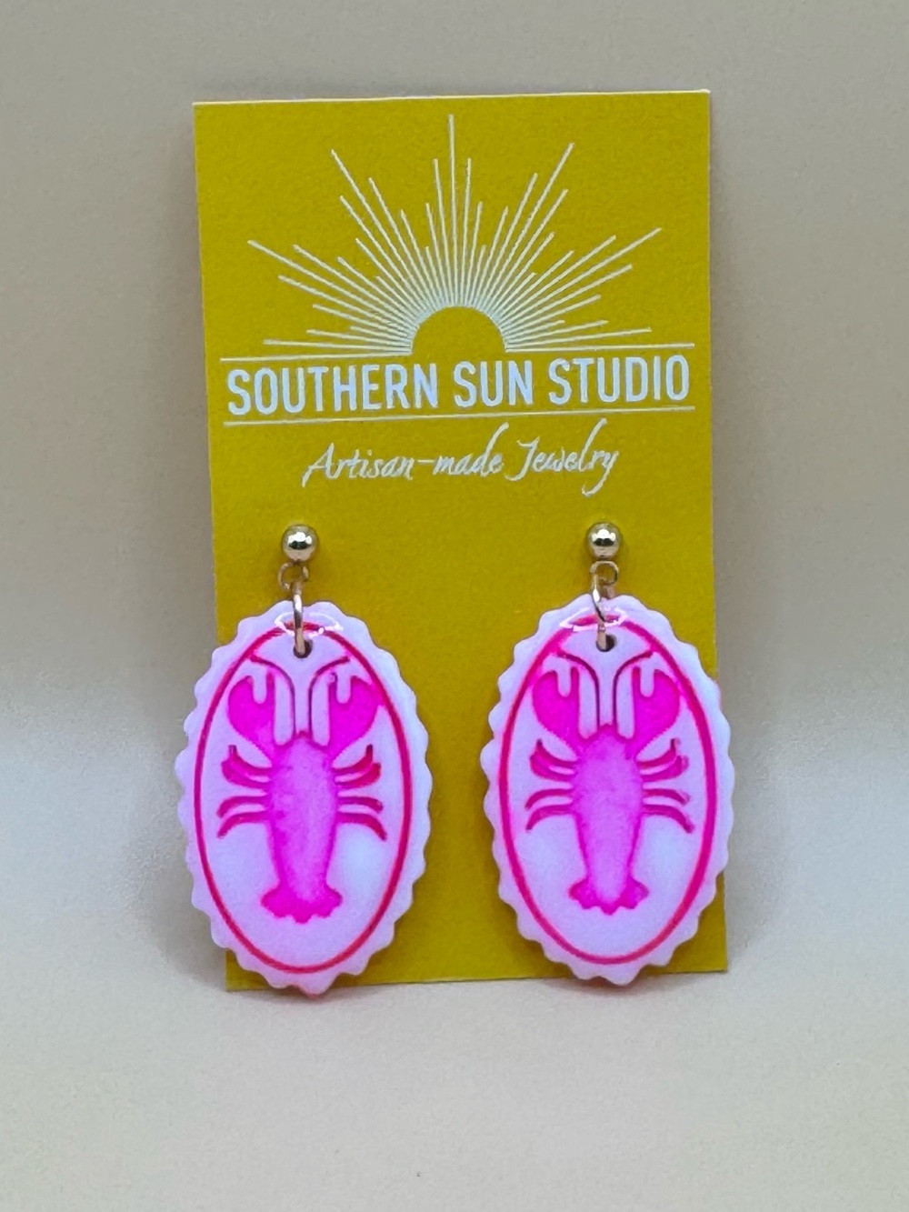 Pink Lobster Statement Drop Earrings